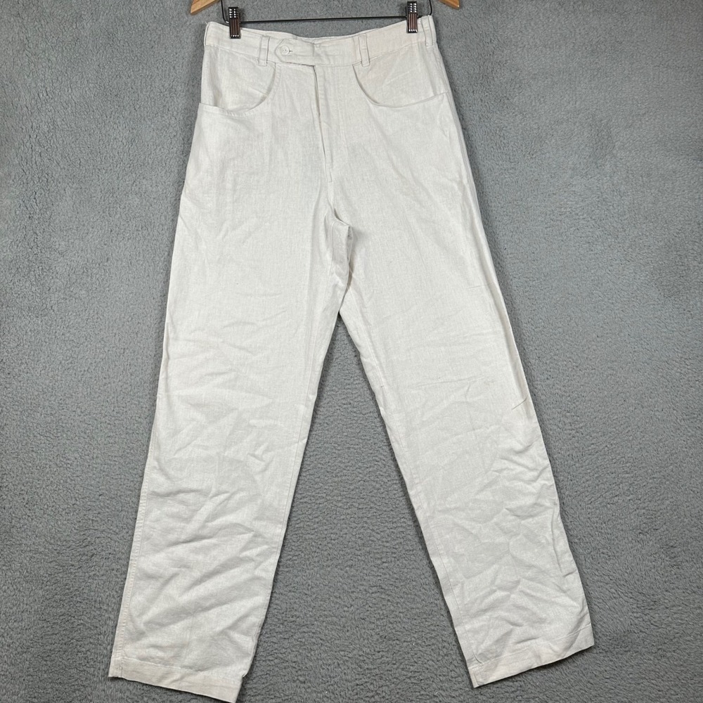 Samia Cream Linen Blend High Waisted Straight‎ Leg Trousers Pants Small Mexico